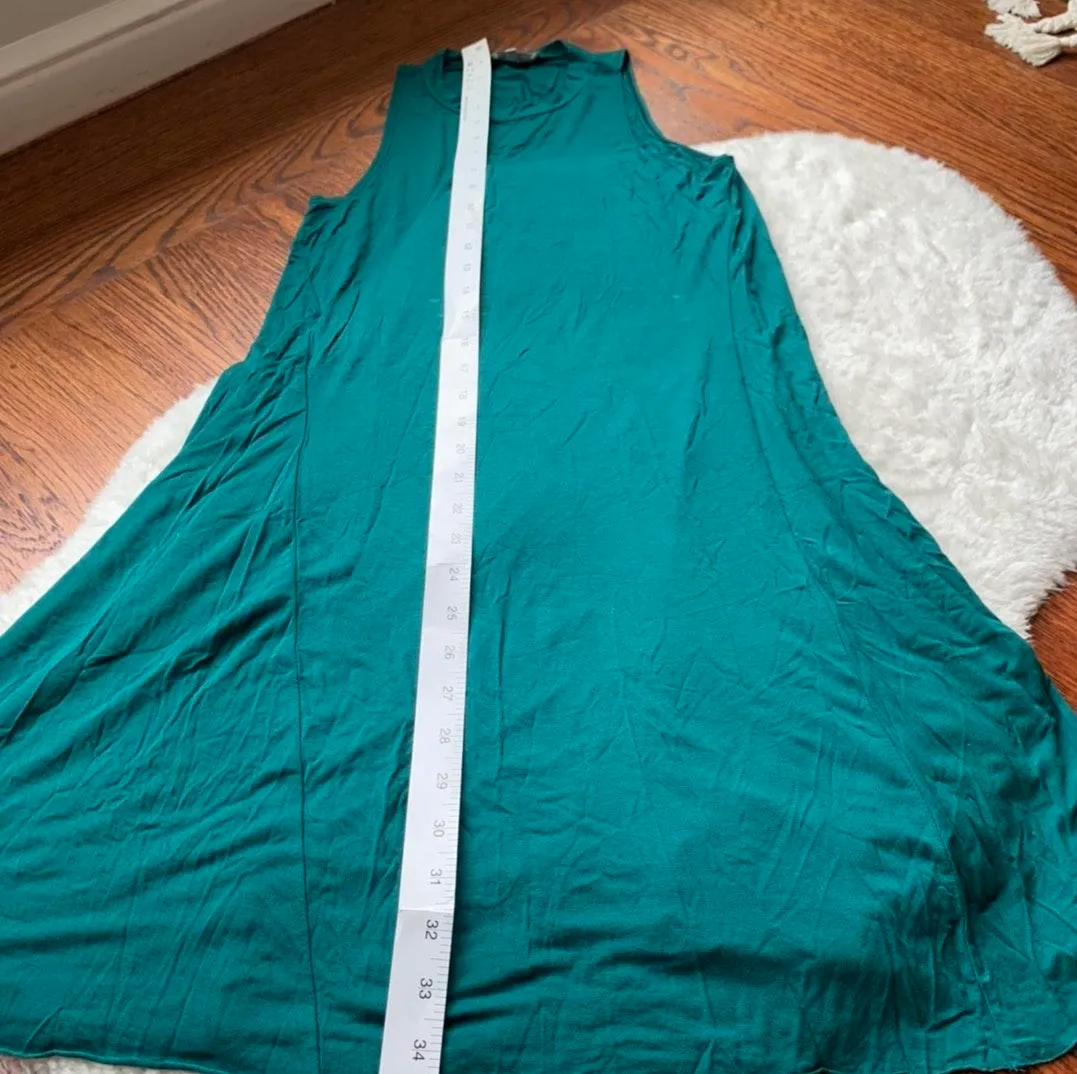 Teal Crewneck Cotton Casual Swing Dress - Image 2