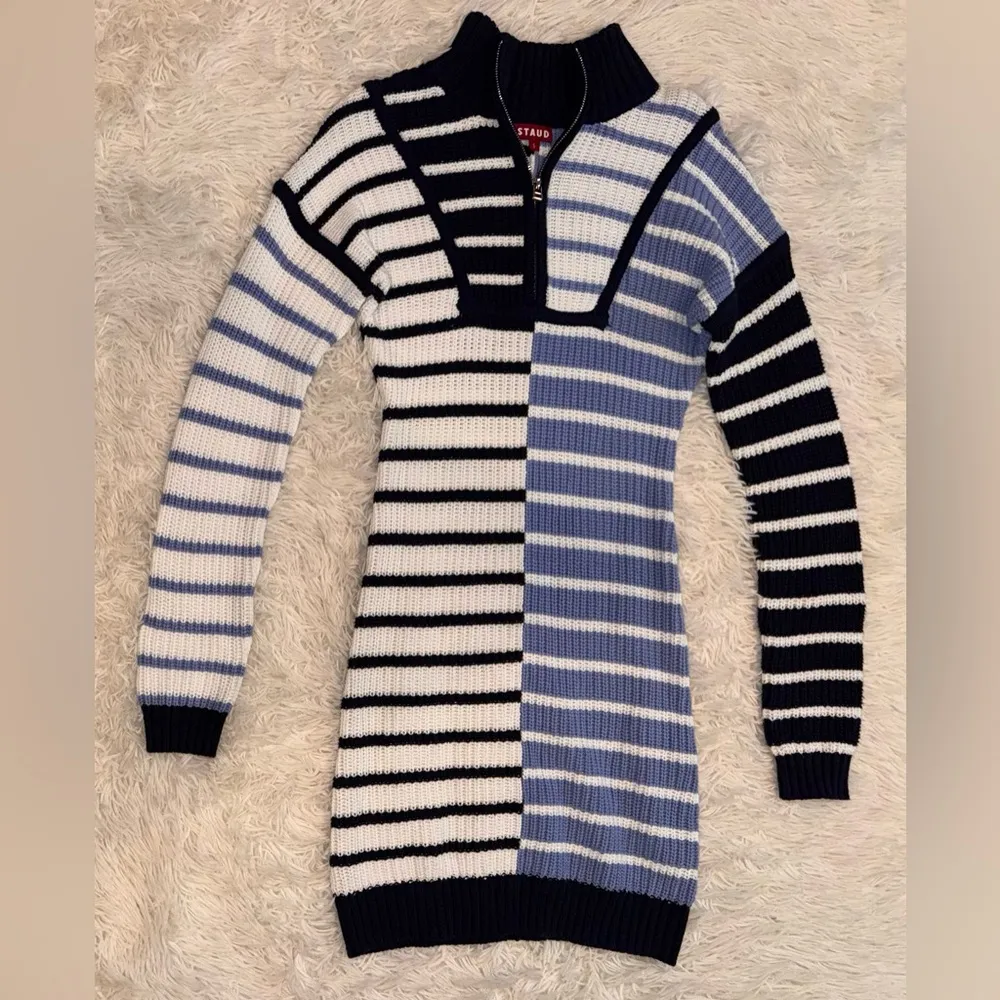 NEW STAUD Hampton Mini Sweater Knitted Dress in Adriatic Stripe Sz S - Image 5