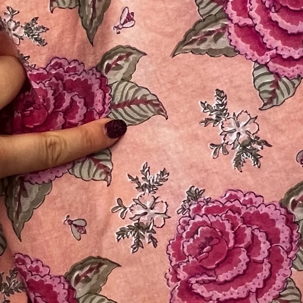 La Cera Cotton Print Pj Set in Peach Size Large Pink - Image 5