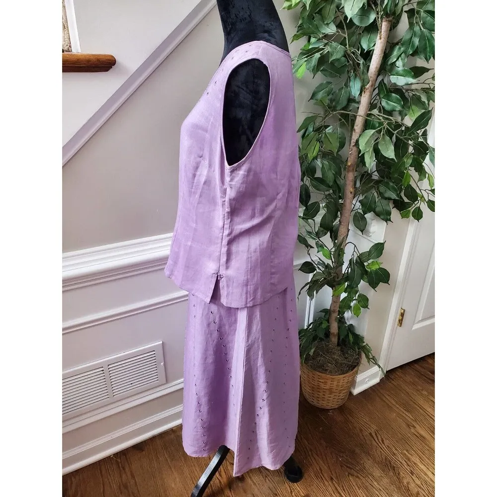 Night Studio Women's Purple Linen Round Neck Top & Long Skirt 2 Piece Suit 10 - Image 6