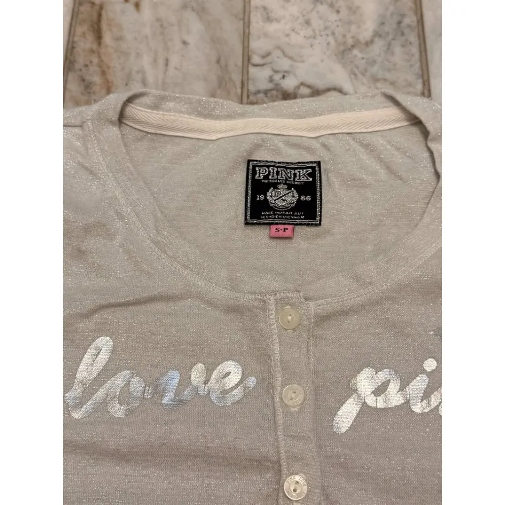 NEW PINK Victoria's Secret women's small silver sparkle long sleeve - Image 2