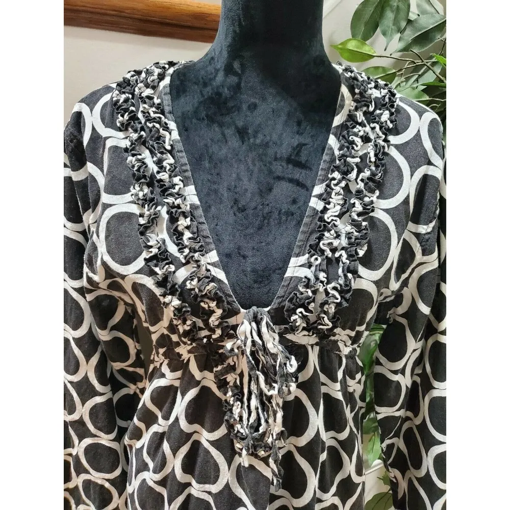 Mudpie Bag Lady Women's Black Linen V-Neck Long Sleeve Knee Length Dress Size M - Image 5