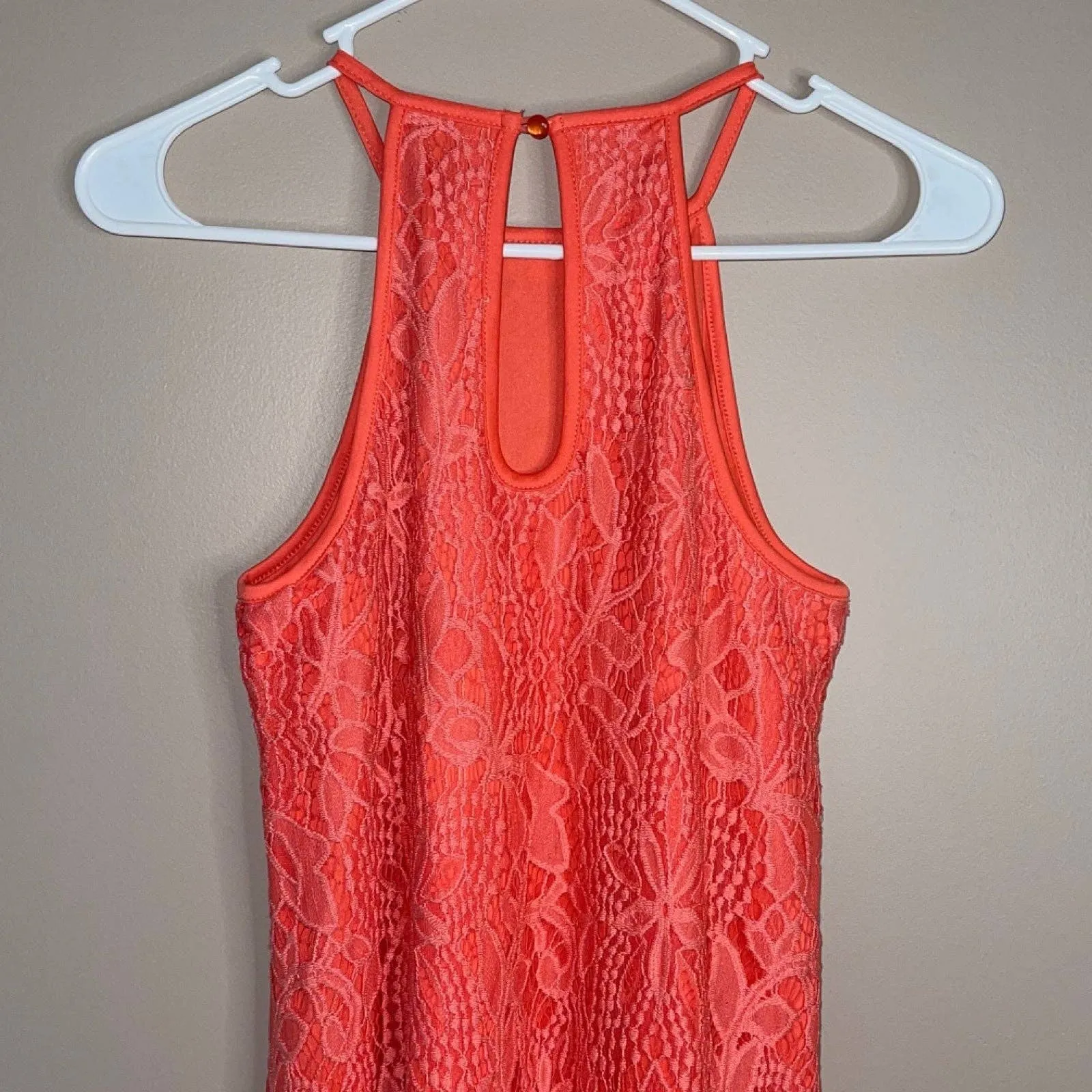 Love, Fire Women’s Coral Sleeveless Lace Overlay‎ Dress Size Small Pink - Image 4