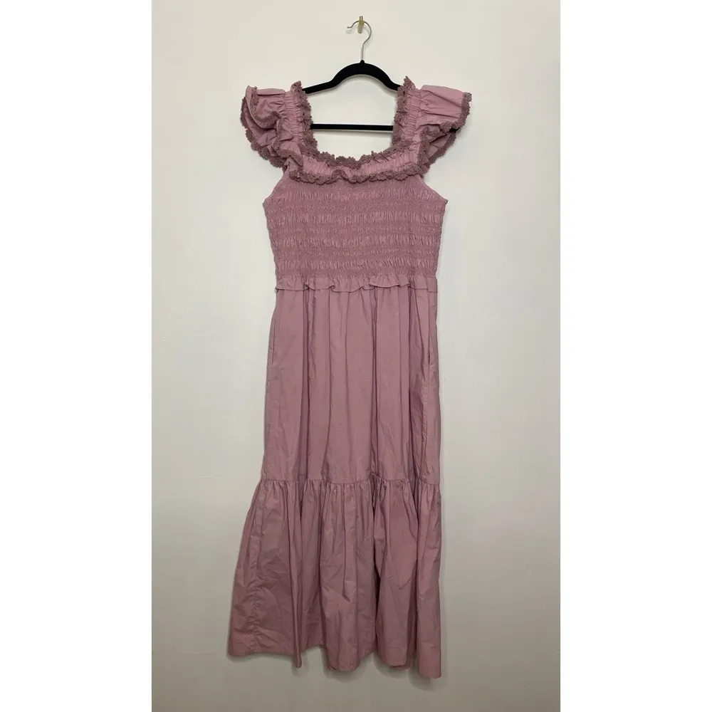 Sea New York Rylee Crochet Smocked Tired Midi Dress in Lilac Purple Size L - Image 6