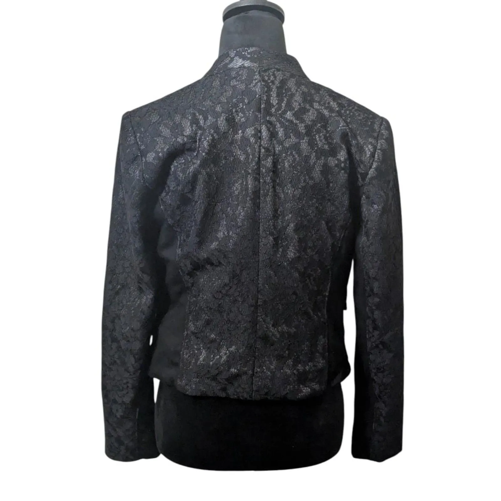 Chico's Black Metallic Lace Cropped Blazer Jacket Rhinestone Button S/4 Cocktail - Image 5