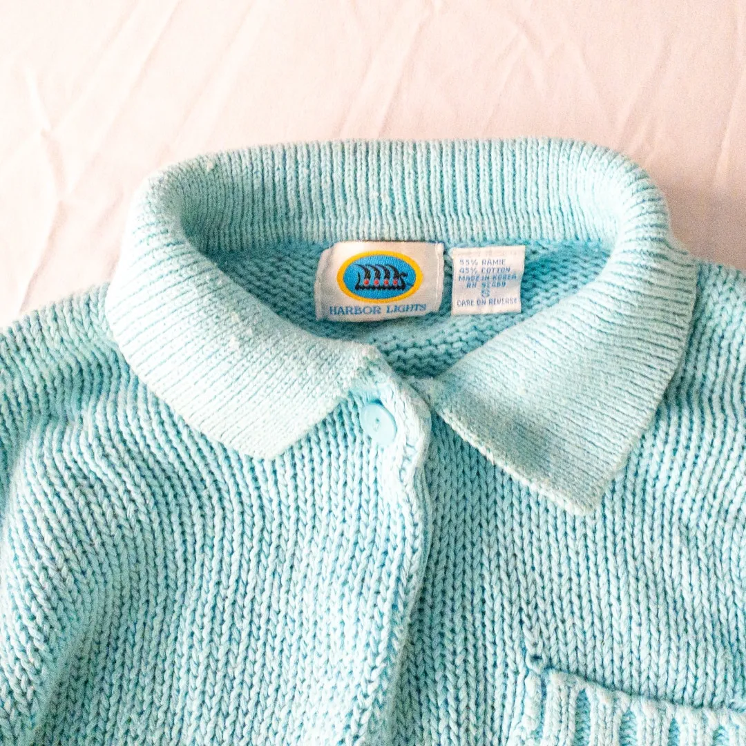 Harbor Lights Vintage Blue Ribbed Ramie Knit Sweater Womens Small - Image 3
