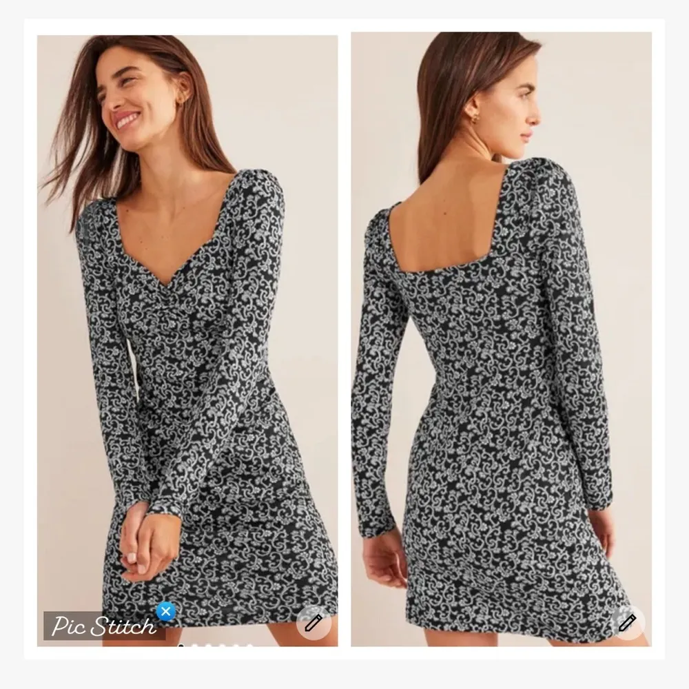 Boden Tencel Sweetheart Neckline Black White Jersey Dress Size 8 - Image 3