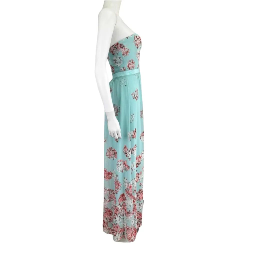 BCBGMAXAZRIA NWT Amber Aqua Floral Print Strapless Cocktail Dress Size 2 - Image 2