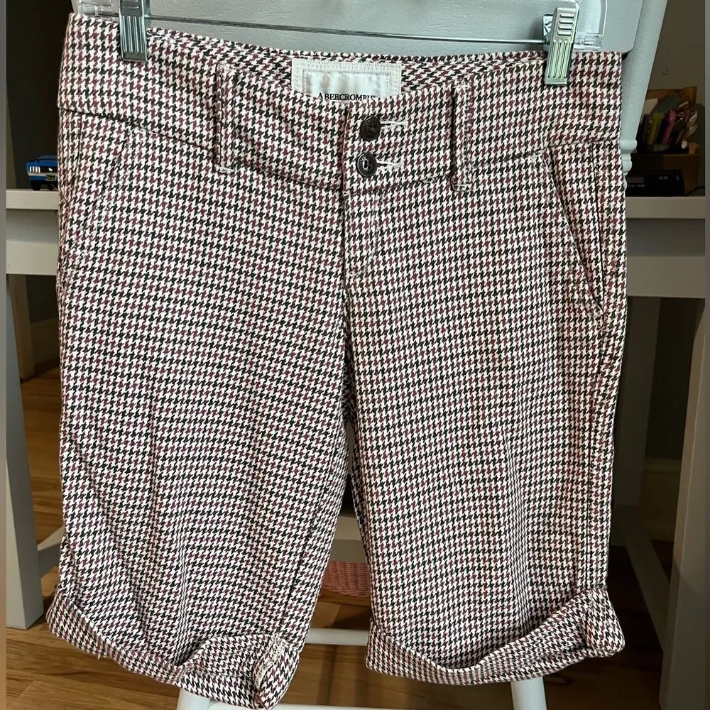 Abercrombie and Fitch Houndstooth Bermuda Shorts Cotton Walking Womens 00 - Image 9