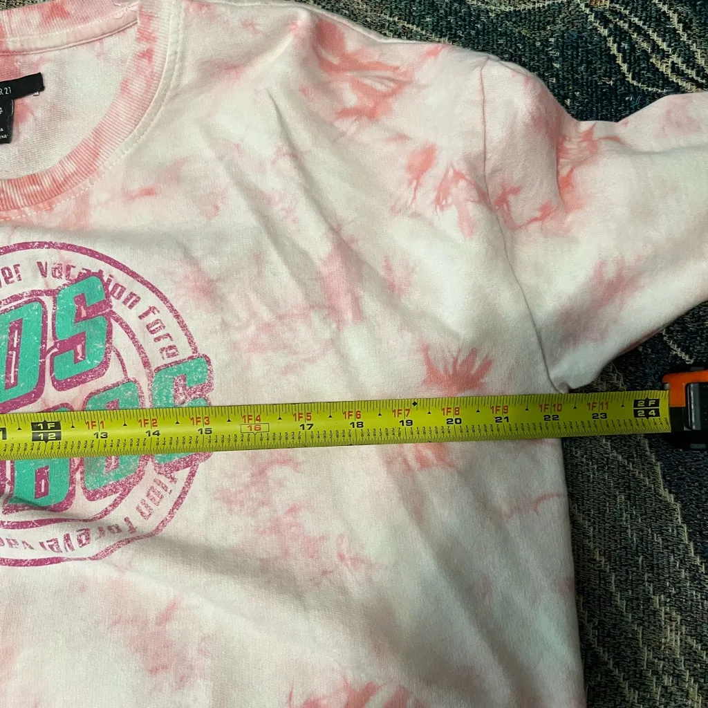Forever 21 Pink & White Tie‑Dye Fitted Crop Top L Long Sleeve Y2K Summer Tee - Image 13