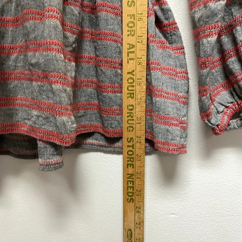 Madewell Shirt Women's Large Grey Red Striped VNeck Long Sleeve Cotton Blend - Image 7