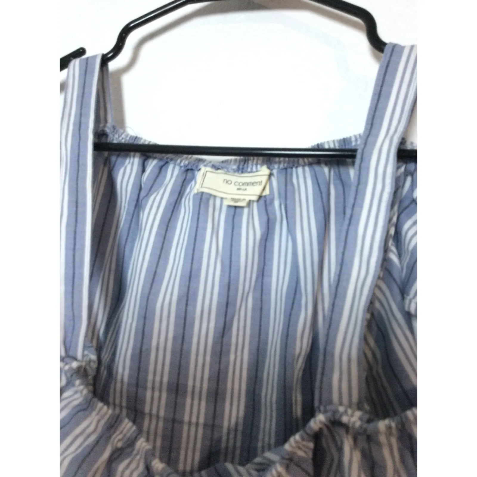 No Comment  Striped Cold Shoulder Ruffle Top Button Down Blouse Blue Size M (133) - Image 3