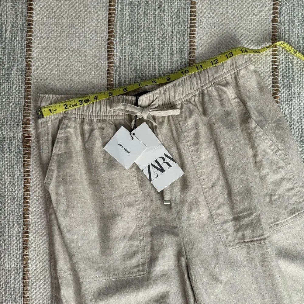 Zara Beige Oatmeal Linen Blend Tapered Leg High Rise Pants 25” Women’s Medium - Image 7