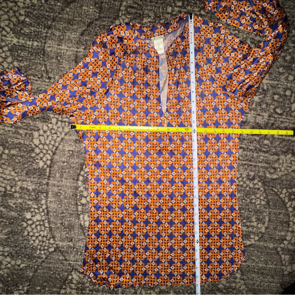 Herion Women’s 48 L Orange Blue Italian Silk Knit Geometric Pattern Blouse Tunic Size L - Image 6
