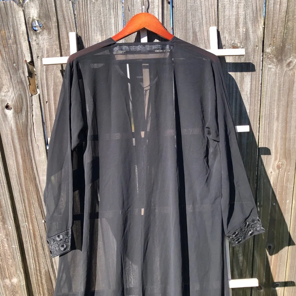 Abaya Black light weight Sheer Open Front Tie Front Size L - Image 9