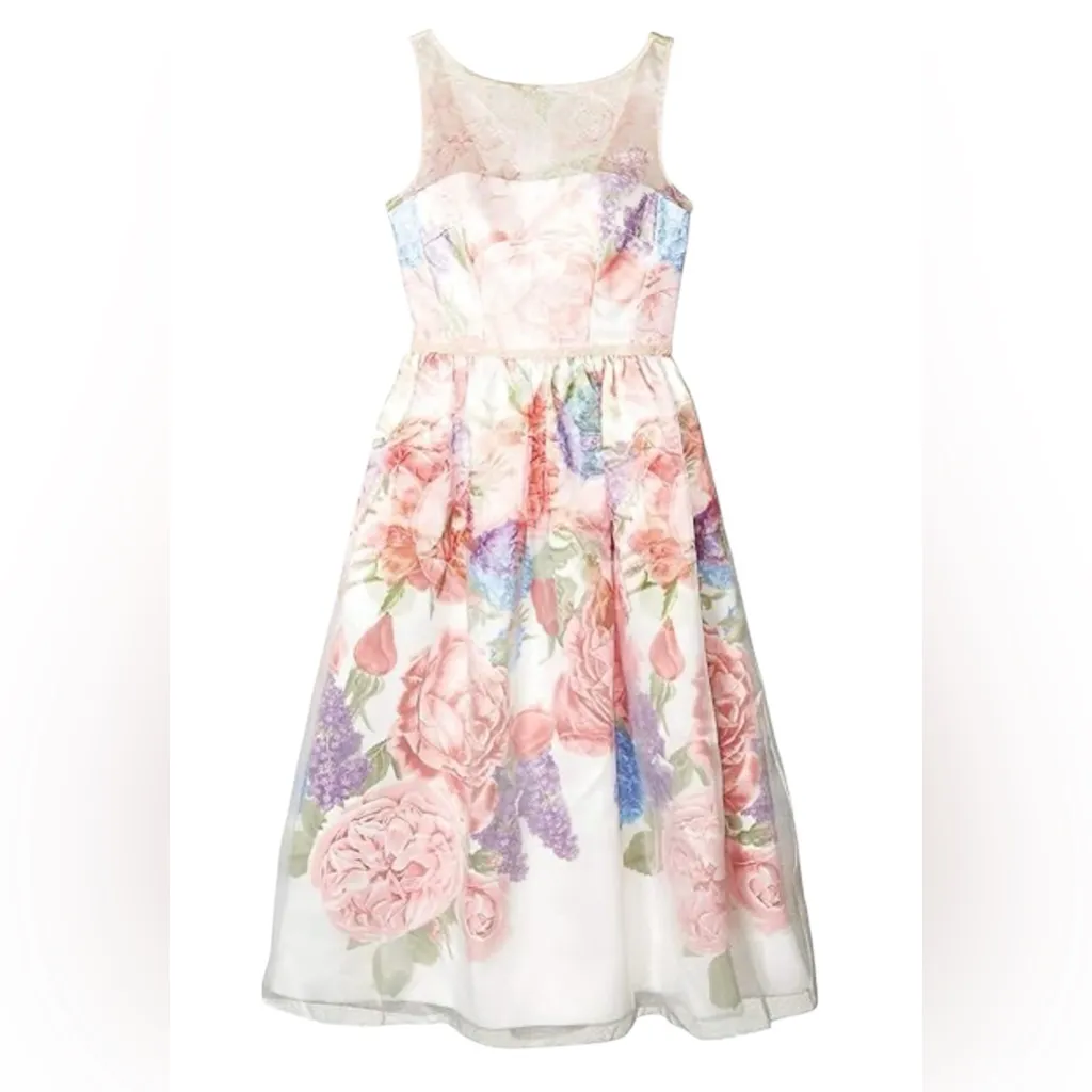 Carmen Marc Valvo Infusion Floral Midi Dress Size 4 Summer Wedding Guest in EUC - Image 4