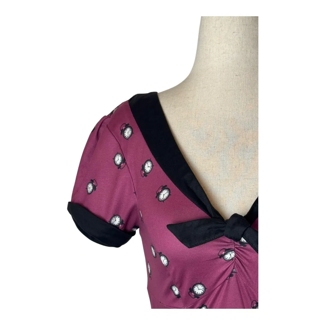 Unique Vintage x GB Dress Women‎ XS Purple Fit and Flare Clock Print Retro Boho - Image 5