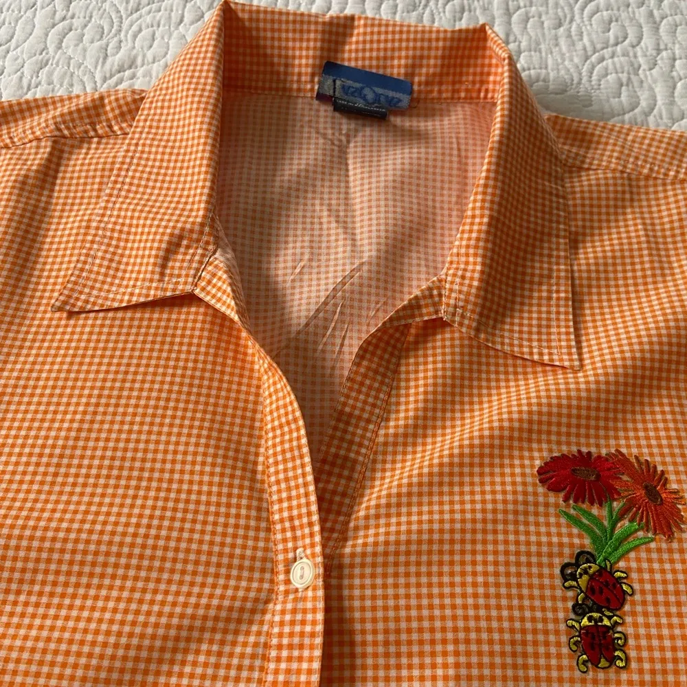 Las Olas Orange and White Gingham Button Down Shirt Cottagecore Cabincore Retro - Image 7
