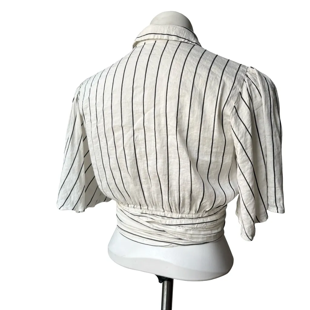 FREE PEOPLE "Tied To You" Wrap Striped Crop Linen Blend Top, Sz S - Image 8