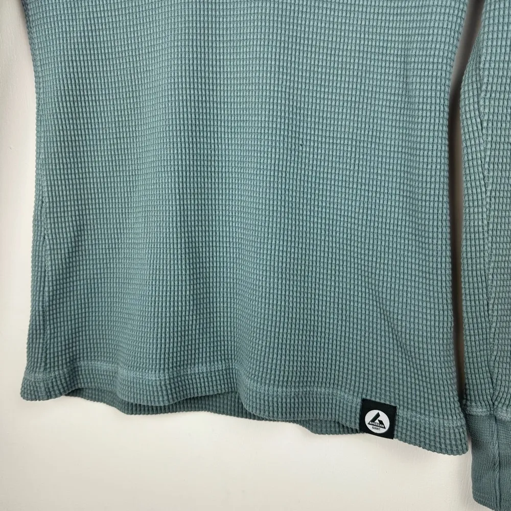 American Giant Henley Waffle Thermal Knit Long Sleeve Shirt Sz Small Blue Green - Image 8