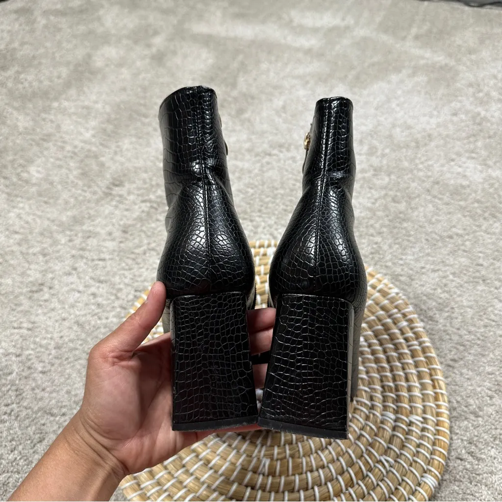 Billini Women’s Alden Boots Booties Block Heels Zip Side Party in Black Croco 7 - Image 7