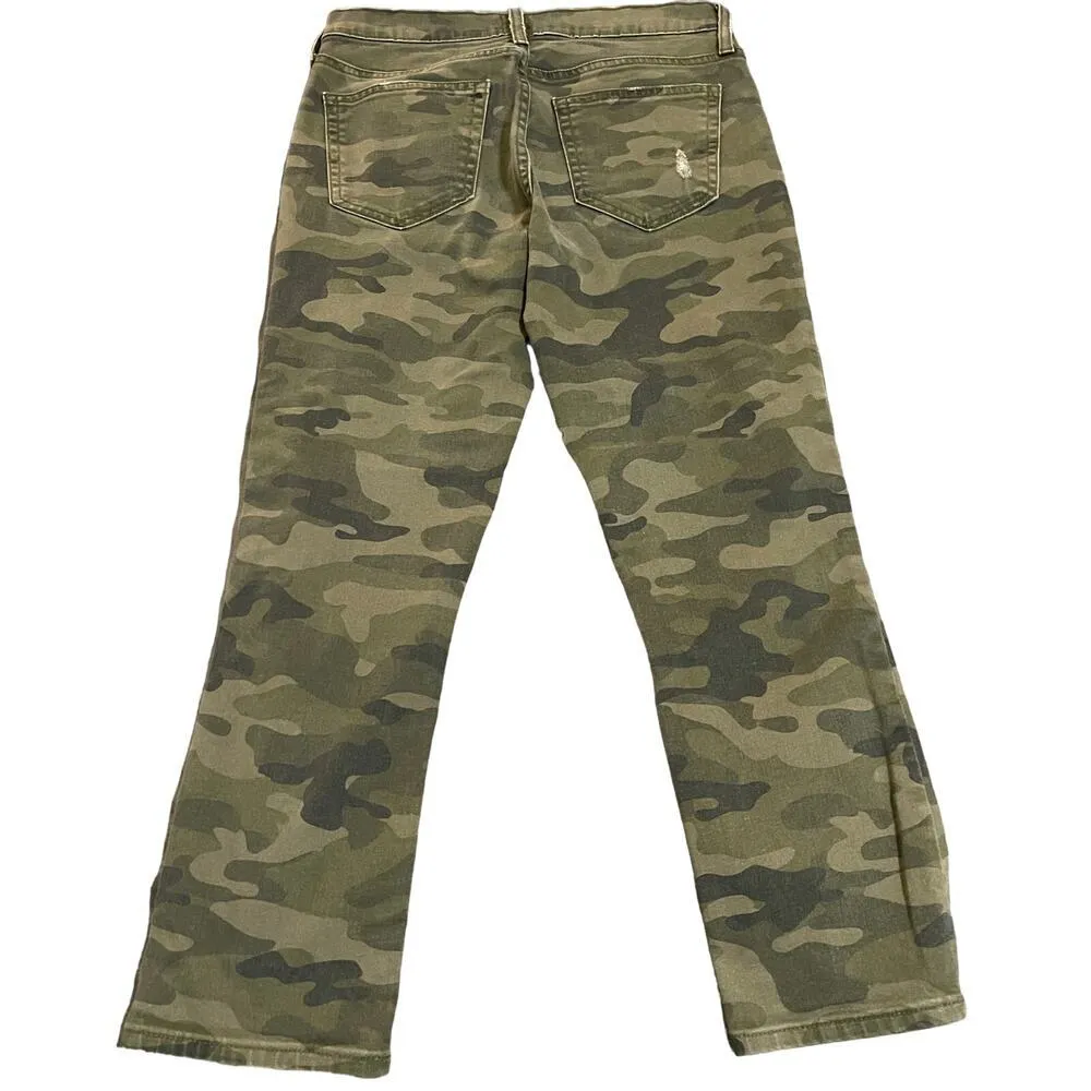 Gap Women Green Denim Camo Long Best Girlfriend Pants Straight Distressed SZ 26P - Image 2