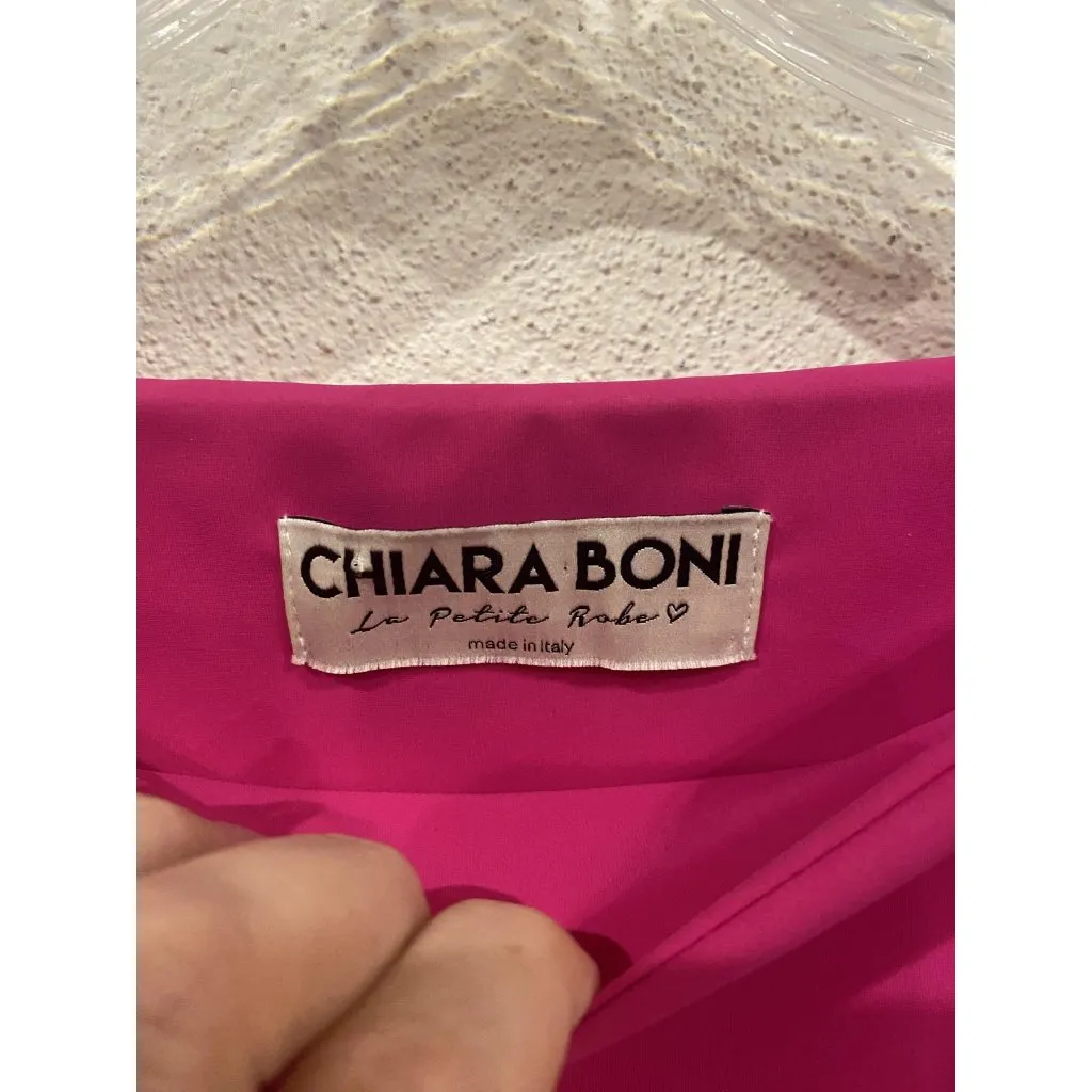 Chiara Boni Dress Womens IT 42 Pink Shift Rhinestone Bell Sleeve Made in Italy - Image 4