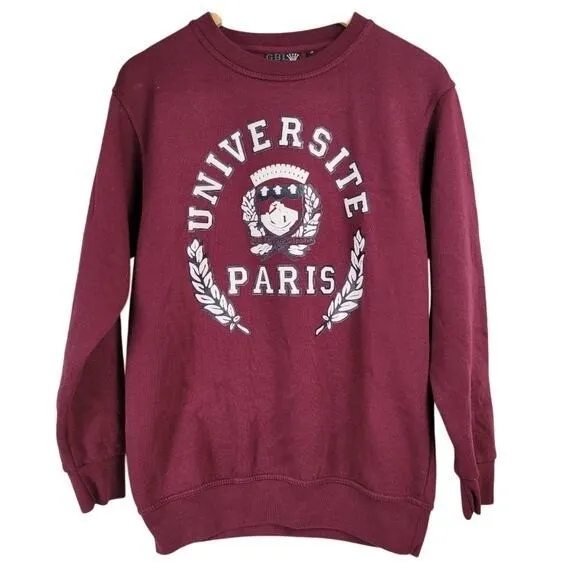 GBL INDUSTRY Women's Burgundy Universite Paris Crewneck Sweatshirt‎ Size S Red - Image 2