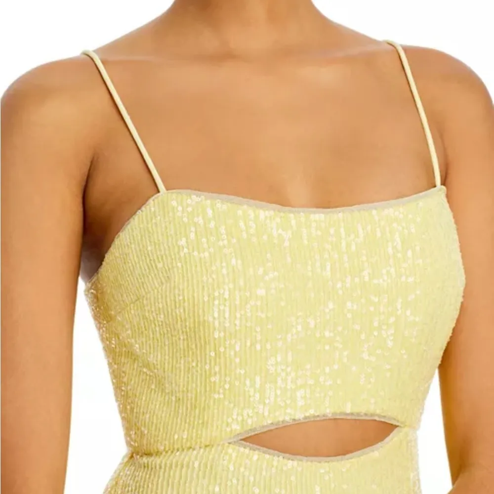 Bloomingdale’s Aqua Cutout Waist Sequin Column Gown in Yellow, Size 8 NEW $308 Yellow - Image 3