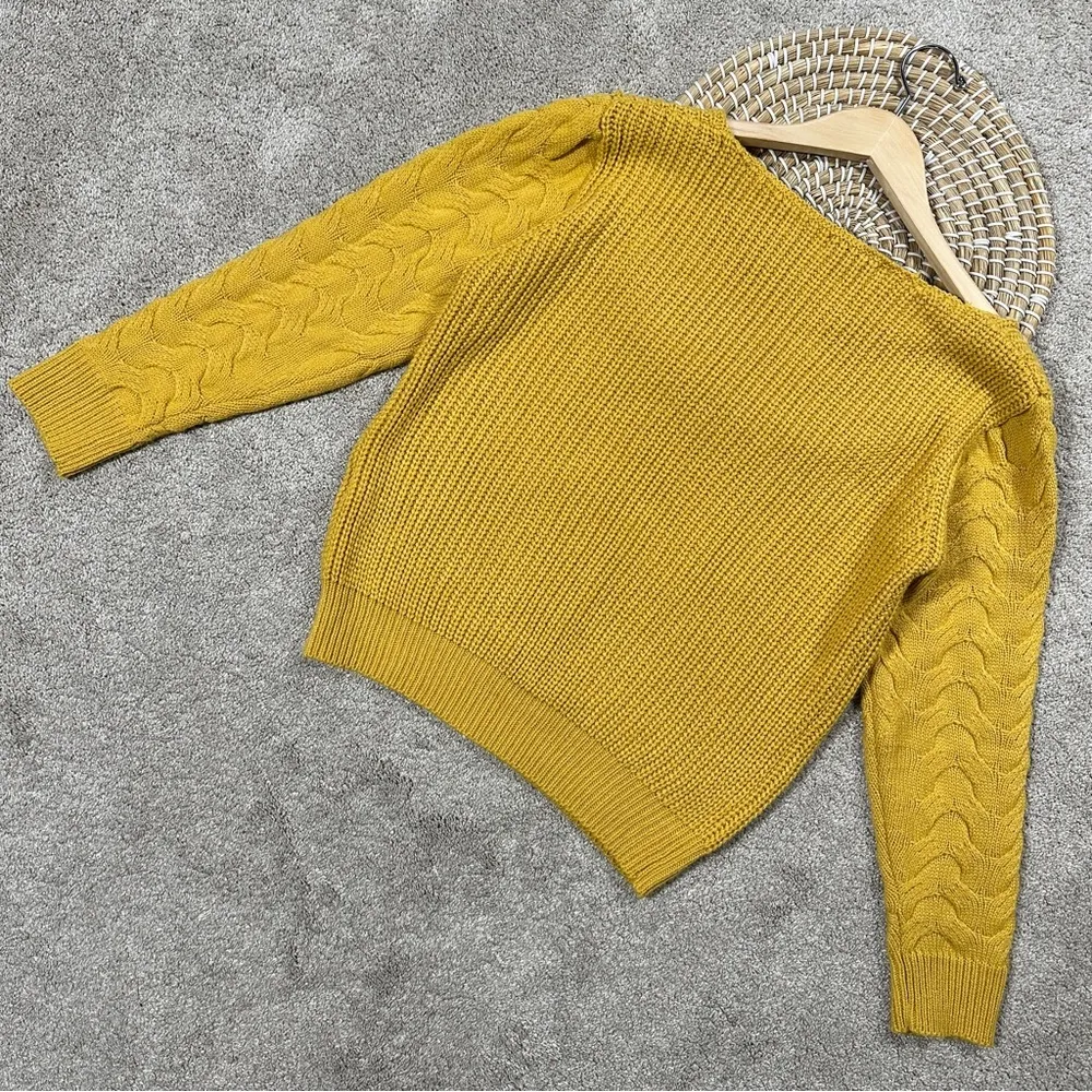 Molly Bracken Women’s Cable Knit Sweater Longsleeve Boat Neck Boho in Yellow XS - Image 6