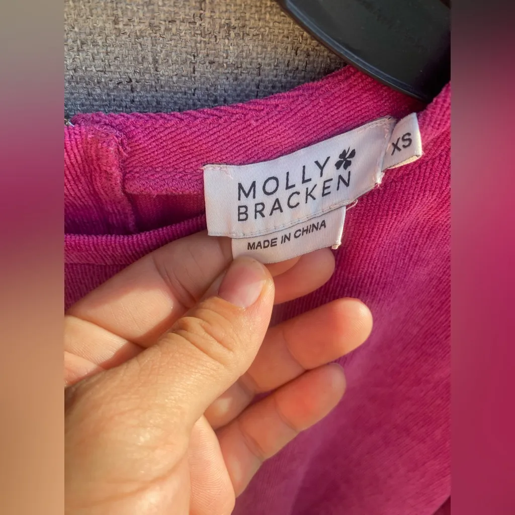 Molly Bracken Puff Sleeve Corduroy Shift Dress In Raspberry Size XS - Image 4