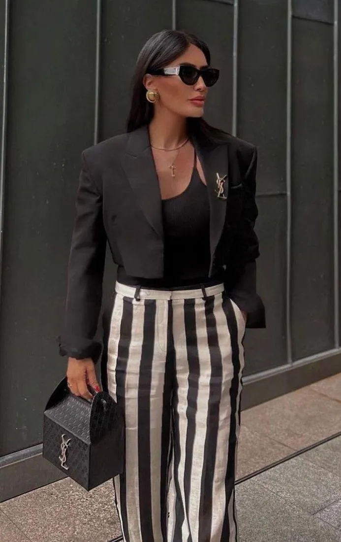 blazer cropped suit jacket black casual business - Image 2