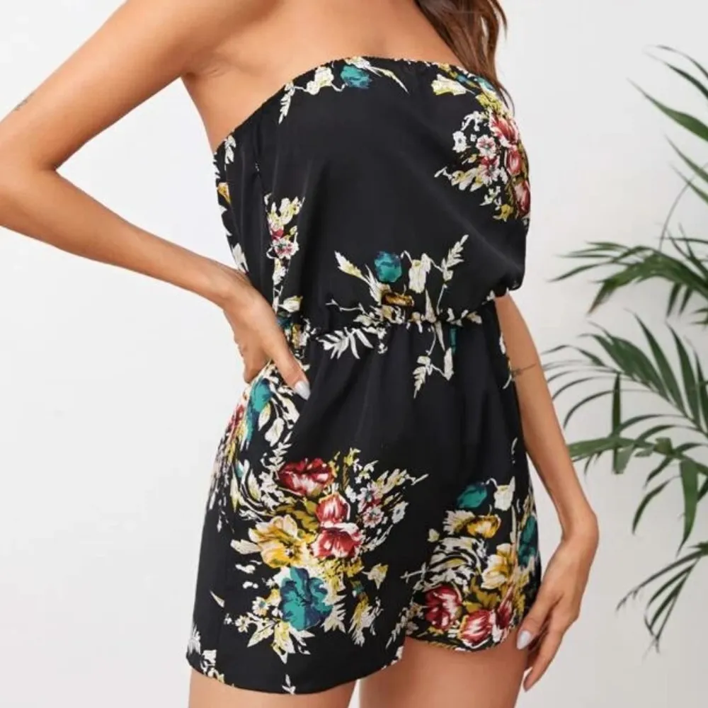 New Floral Strapless Waist Tube Romper Black Size L - Image 2
