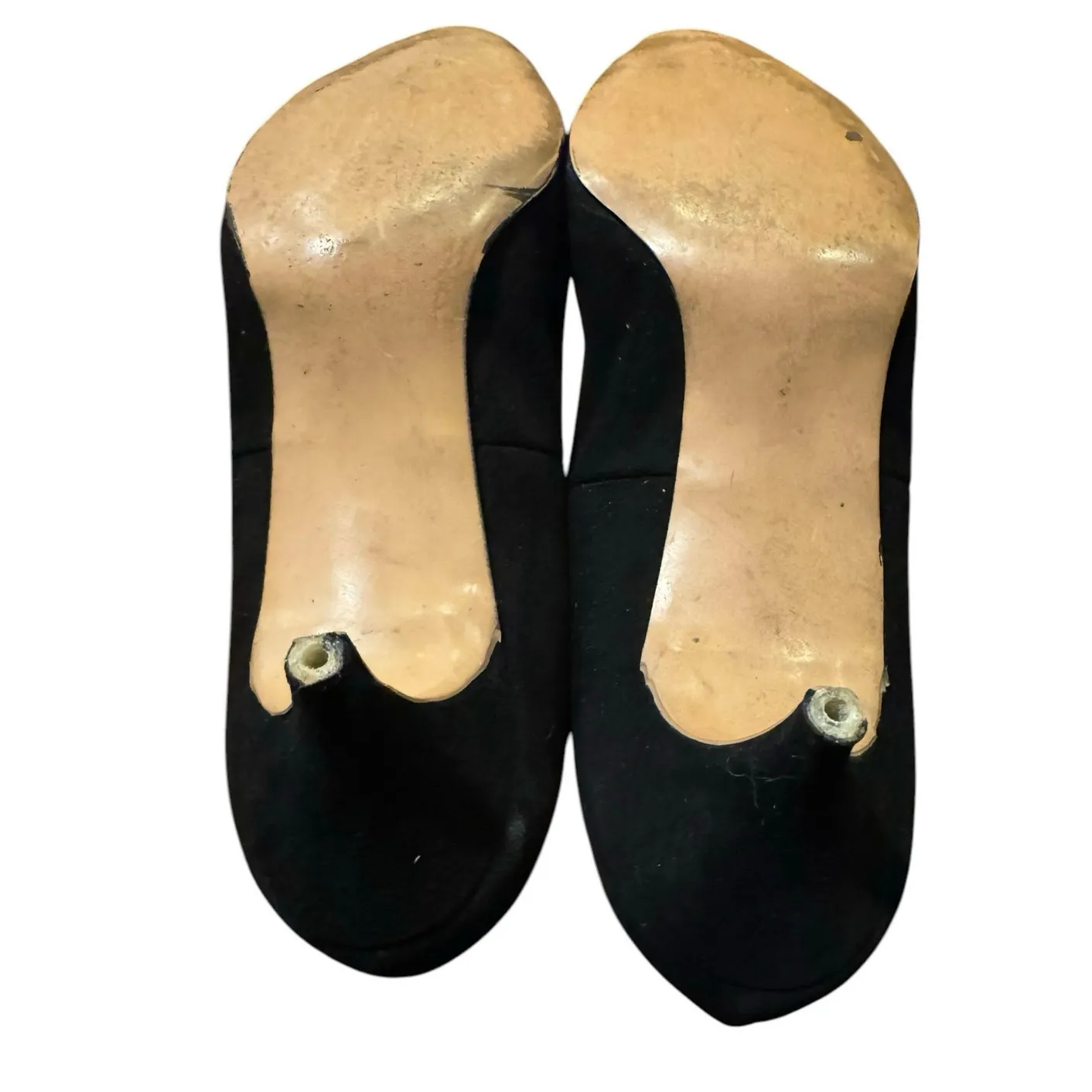 Vintage Black velvet red lining heels with floral wreath metal accent size 7,5 - Image 12