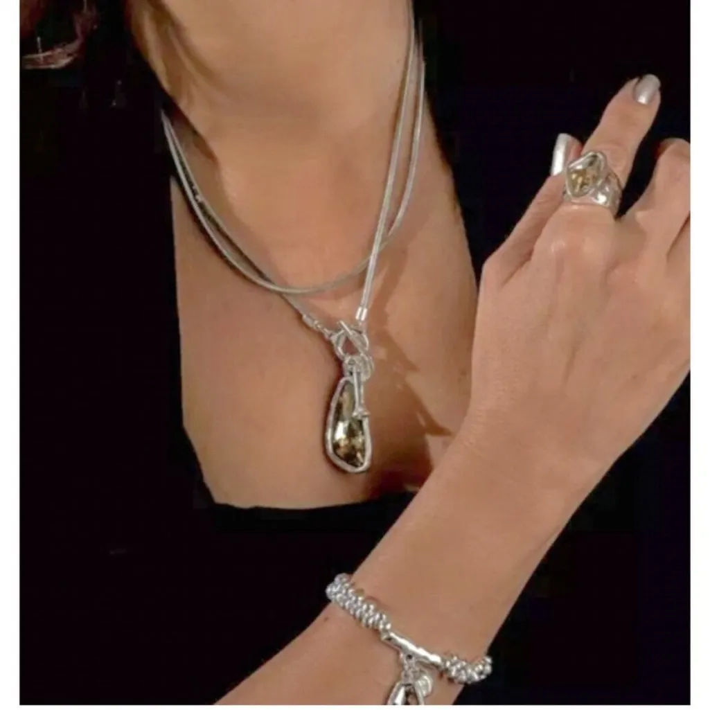 Silver 36" Long Faced Cristal Sweater
Necklace Black - Image 5