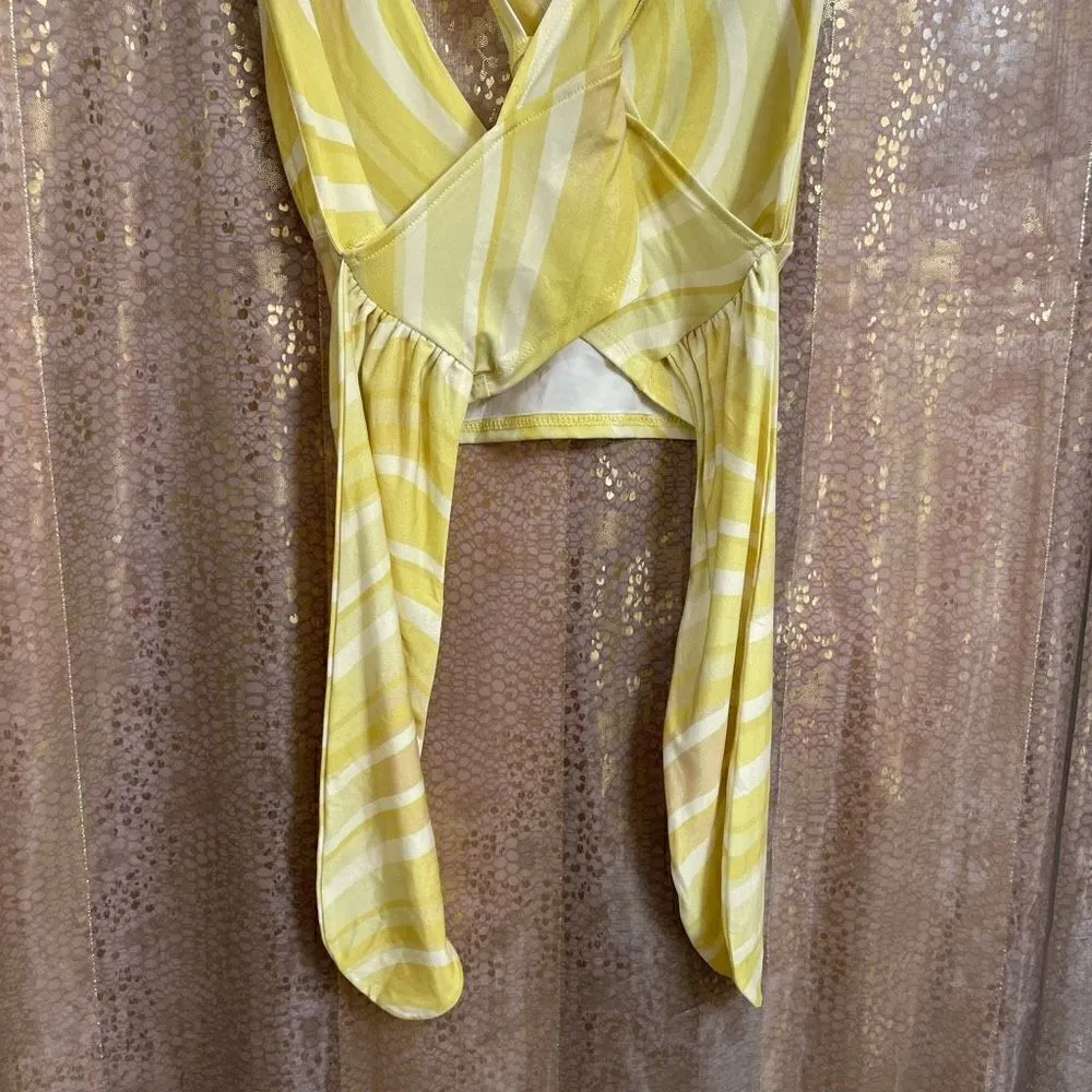 Urban Outfitters Yellow White Criss Cross Tie Back Swirl Crop Top, M NWOT - Image 6