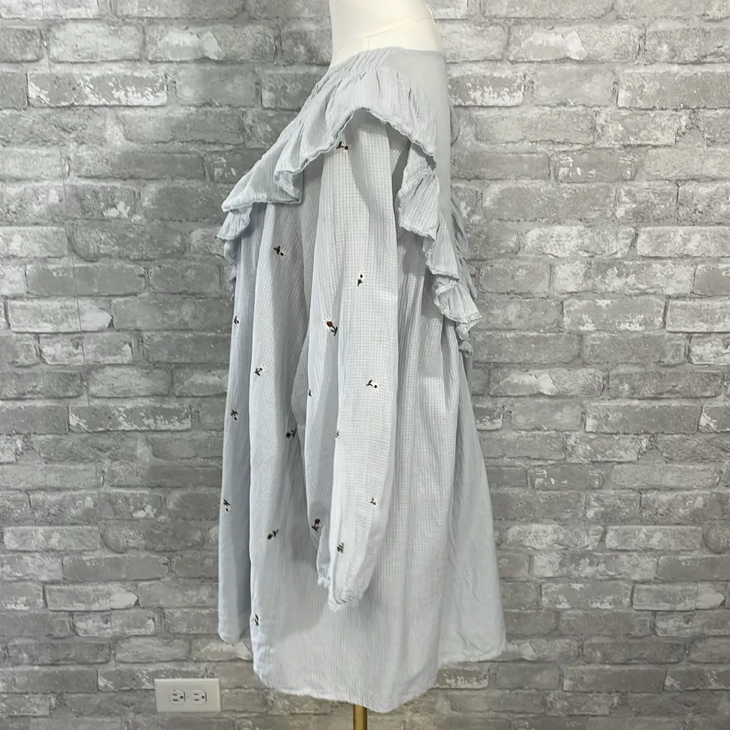 Zara Light Blue Daisy Floral Embroidered Ruffle - Image 4