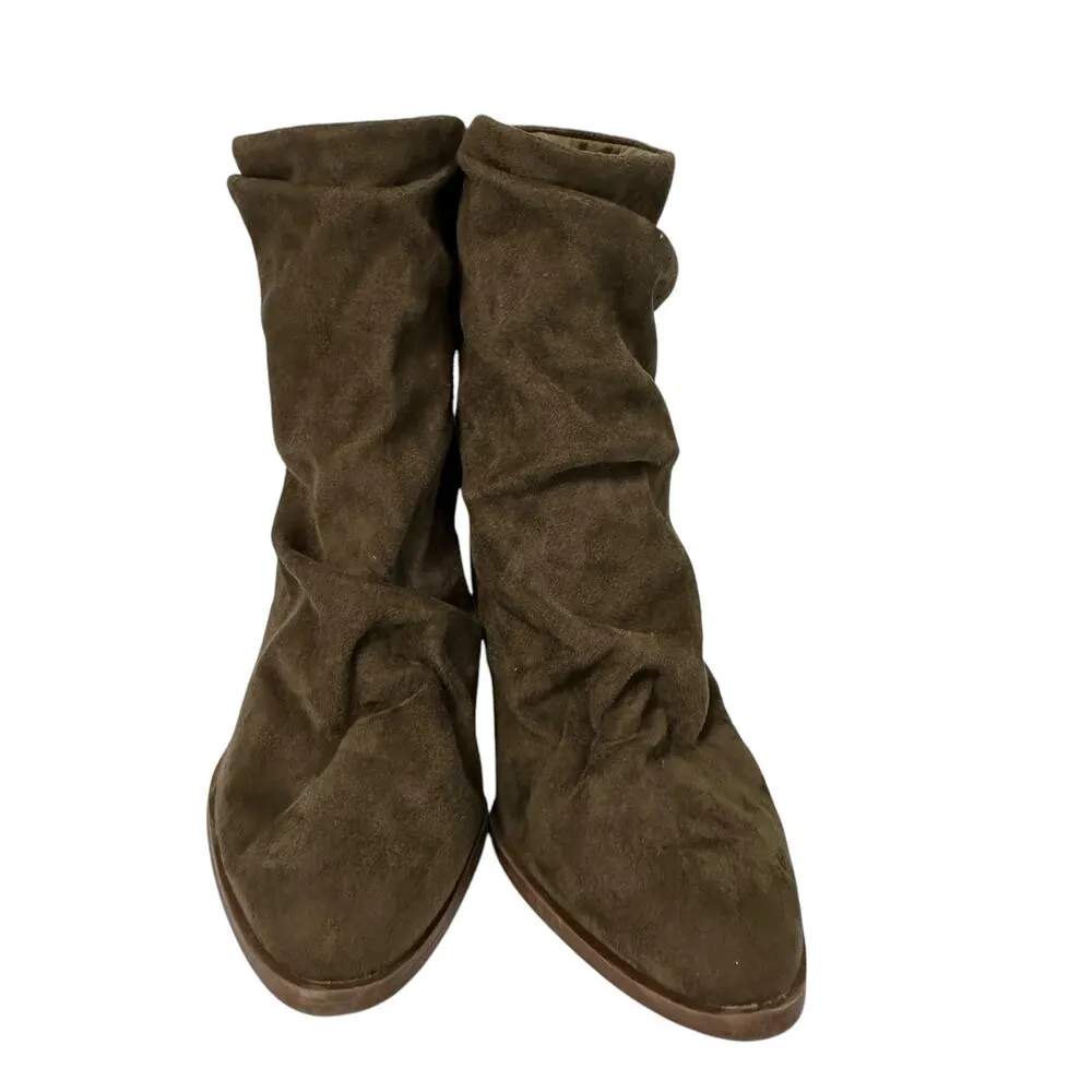 Vintage Y2K Qupid Brown Slouch Ankle Boots Zipper High Heel Faux Leather Suede - Image 3