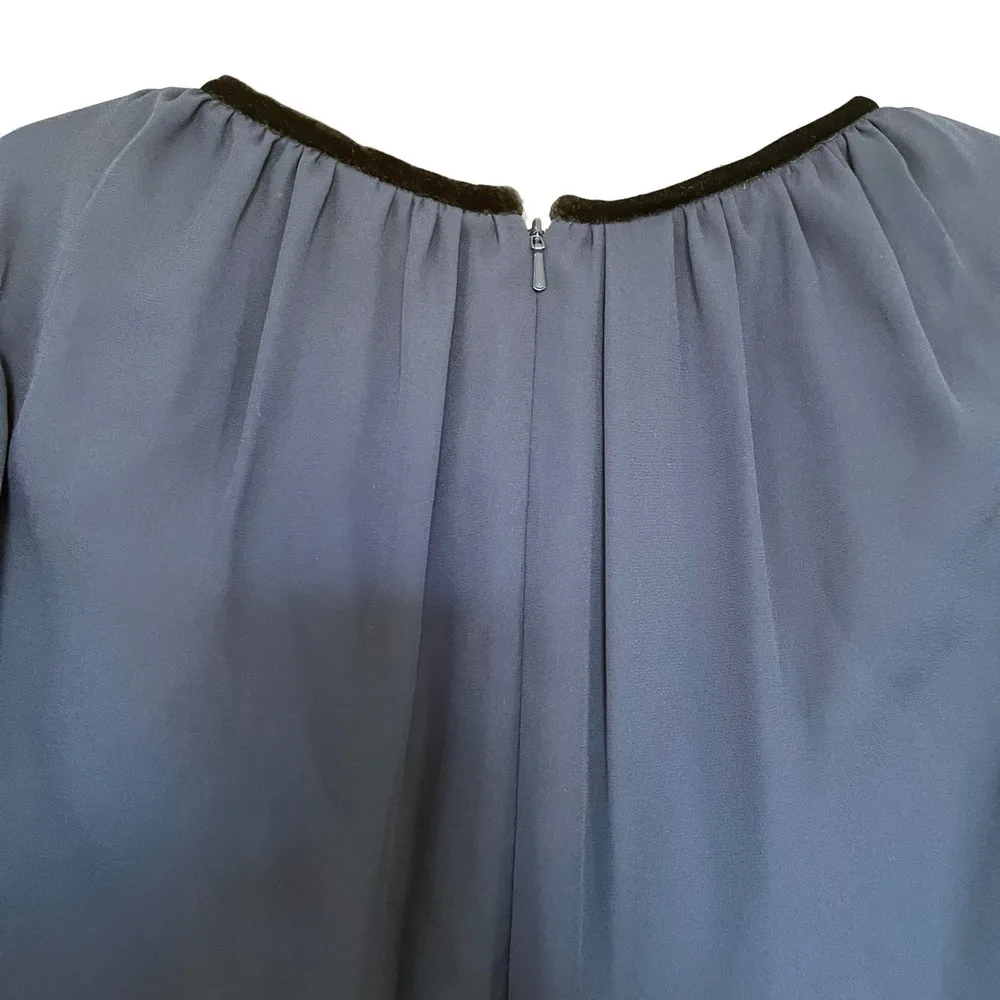 Mikael Aghal Front Tie Long Sleeve Velvet Trim Midi Dress Blue Women's Size 8 - Image 5