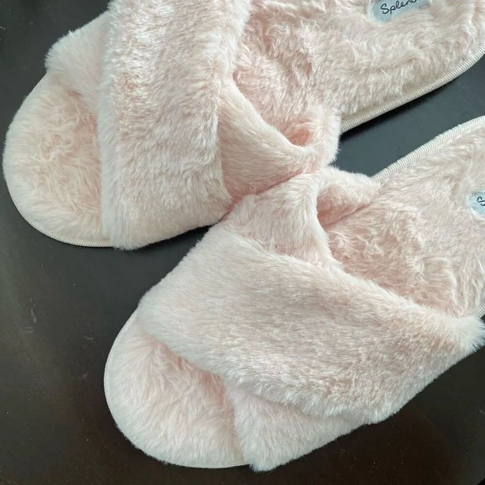 Splendid Fuzzy Soft Pink House Slippers Scuffs Mules $48 M L 9.5 10 10.5 - Image 3