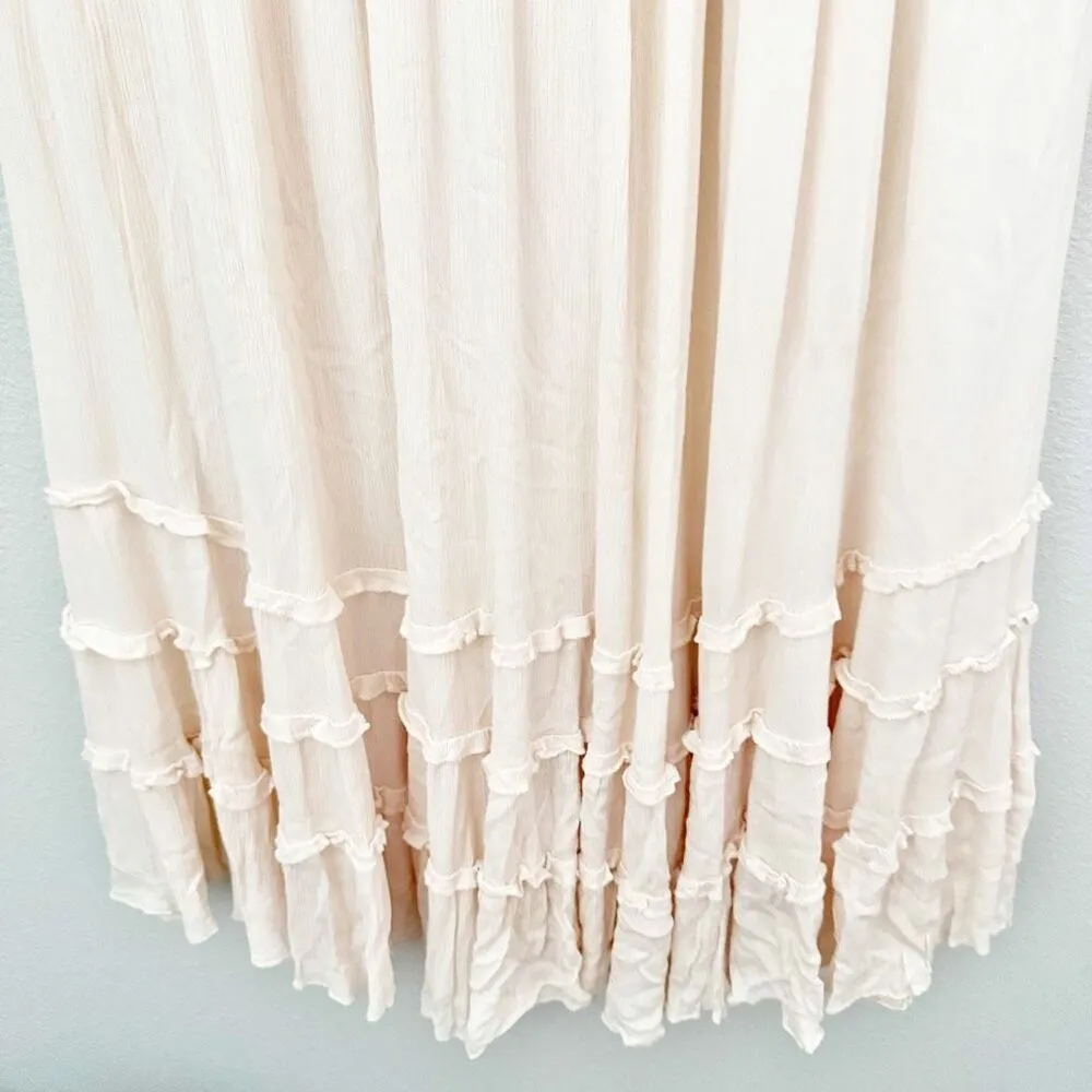 R. VIVIMOS | Summer Cotton Sexy Backless Long Dress Beige Nude Cream | Large - Image 10