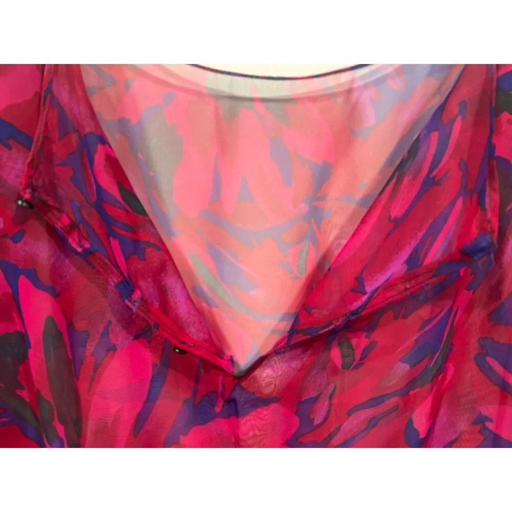 Women’s 80’s Vintage Sheer Beaded Sequin Blouse XL Pink - Image 5