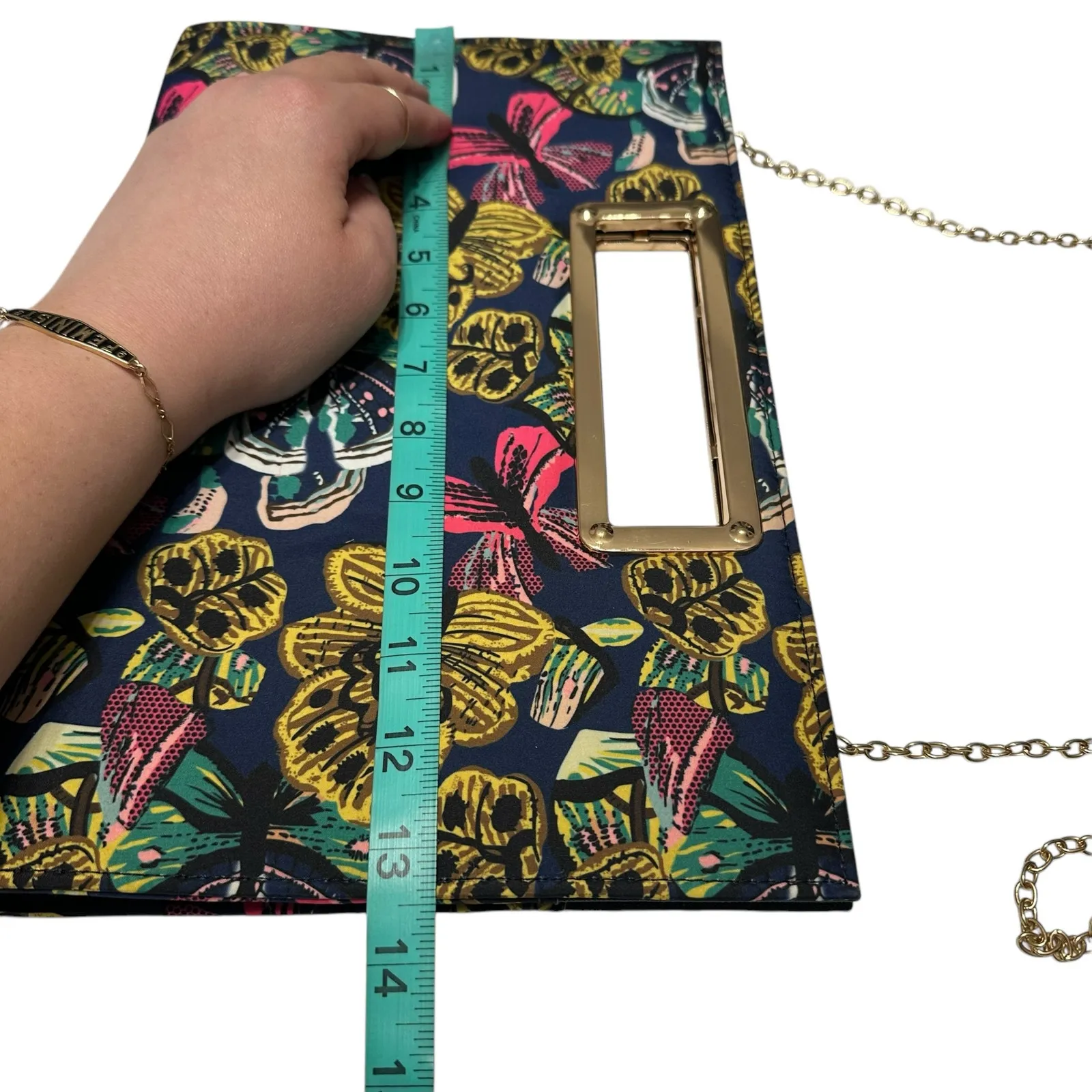 Multicolor Butterfly Rectangular Convertible Clutch Crossbody Purse Wedding Blue - Image 7