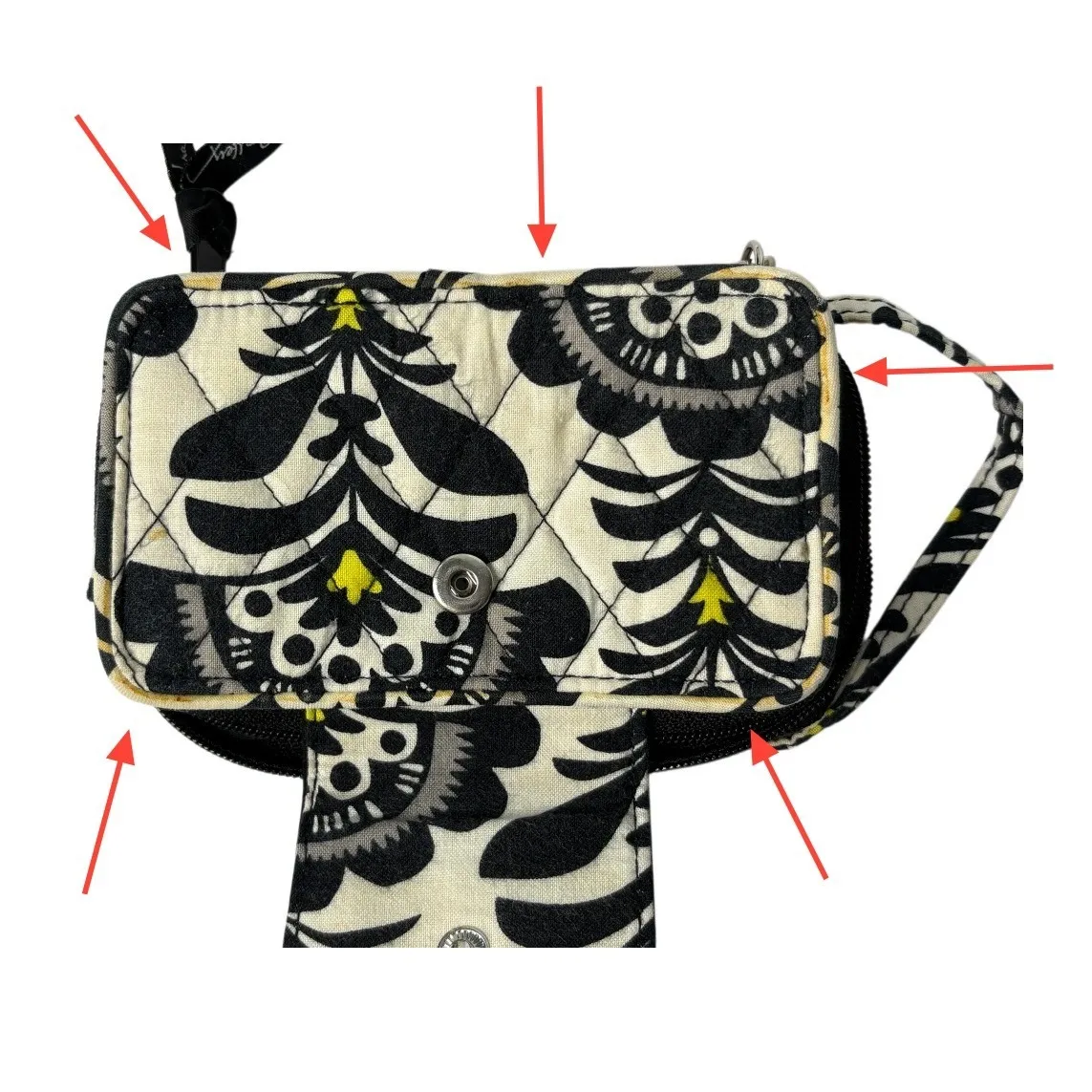 Vera Bradley "Baroque" Black White Floral Zip Around Wristlet Quilted - Image 4