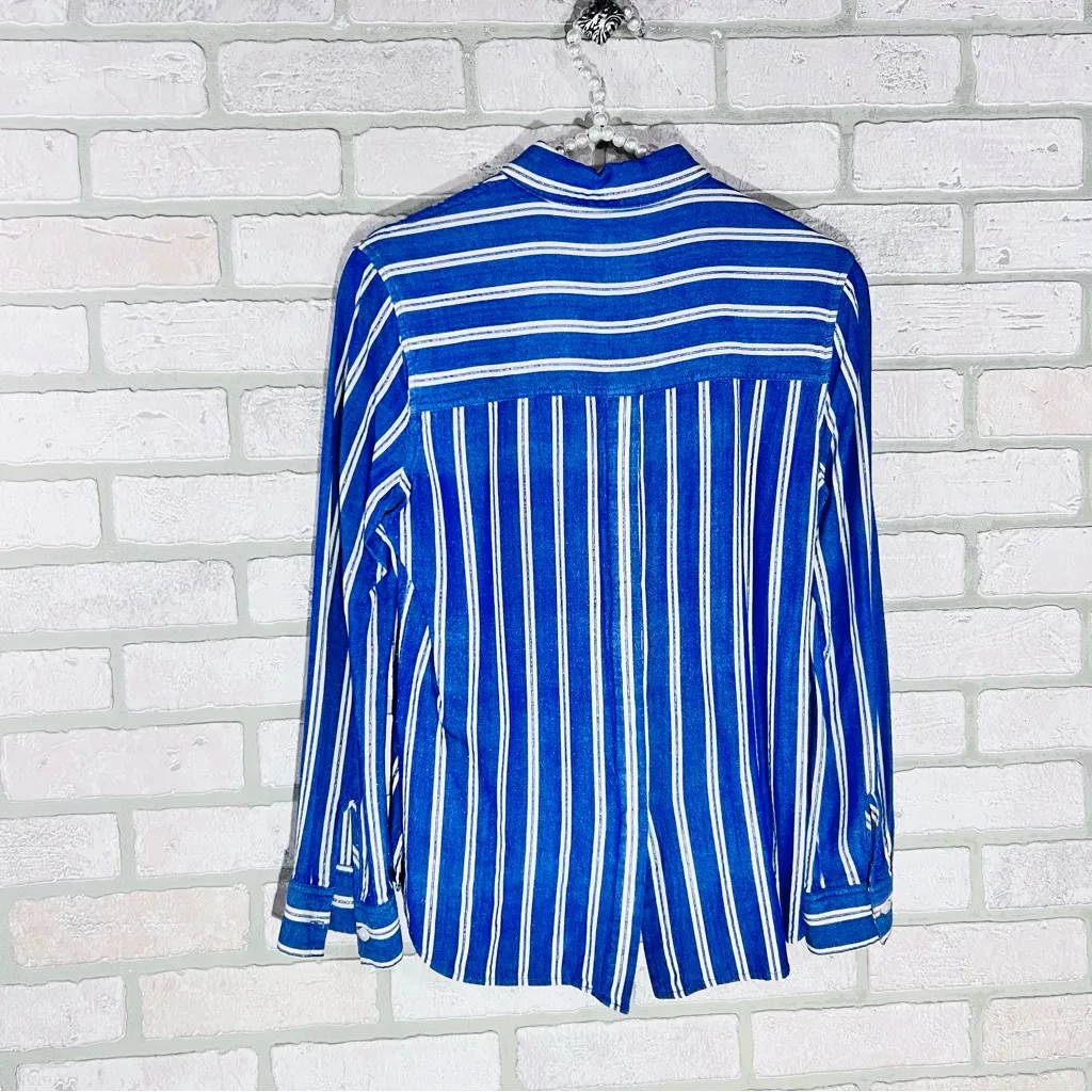 Rails Sydney Cadiz Blue and White Striped Button Down Shirt Size XS - Image 6