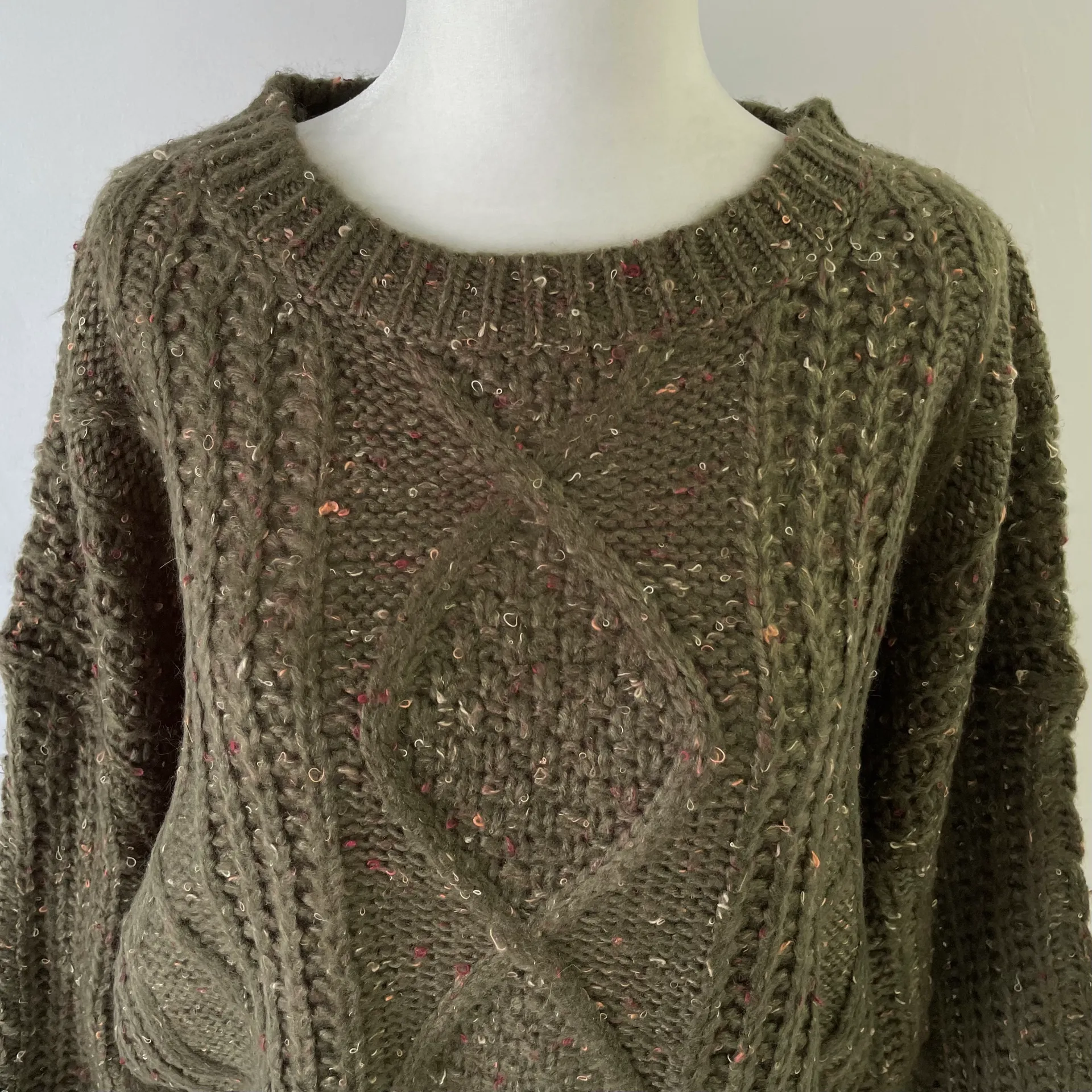 Lumière New  Speckled Cable Knit Sweater Olive Green - Image 3