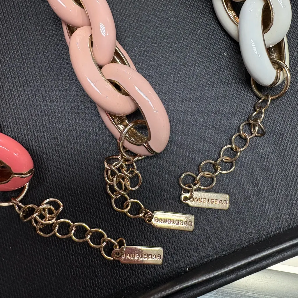BaubleBar Chunky Chain Bracelet Set of 3 White, Pink, Coral 10in - Image 4