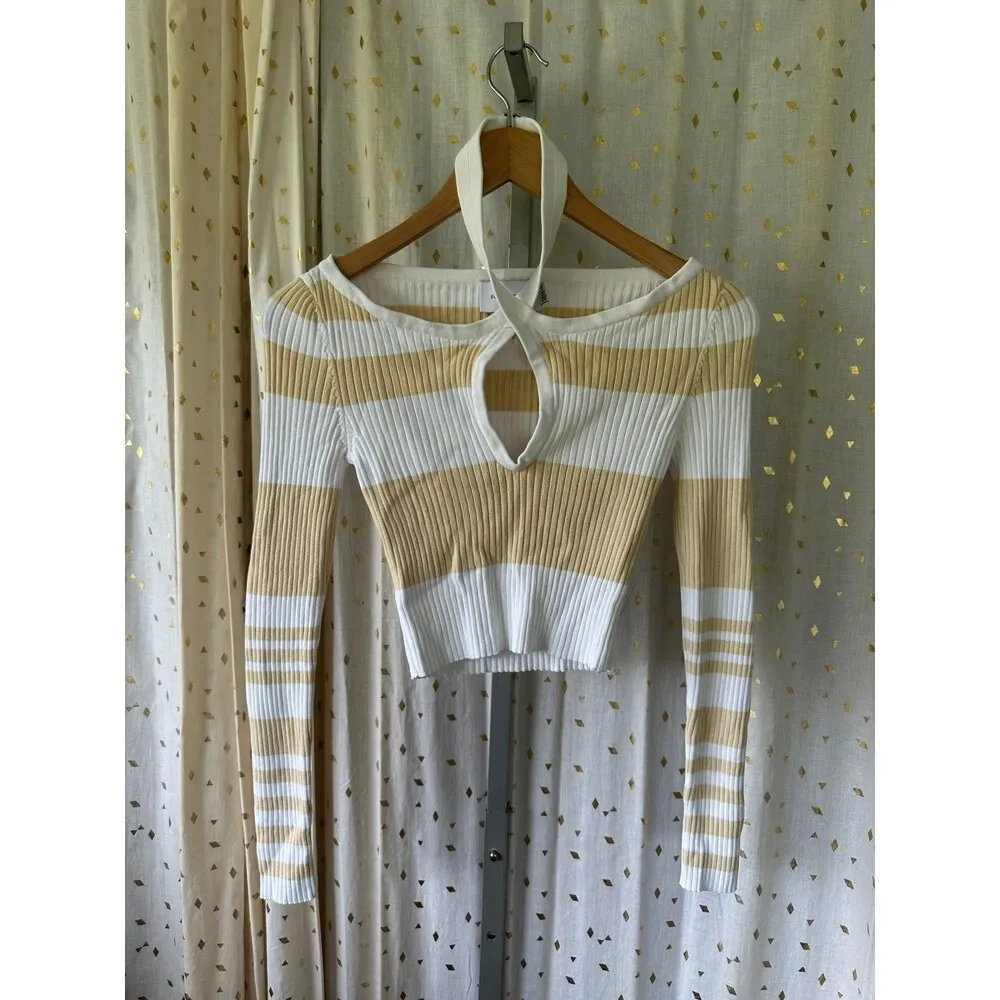 NWOT Significant Other Blair Almond Cream Stripes Knit Sweater Revolve Top 2 White - Image 3