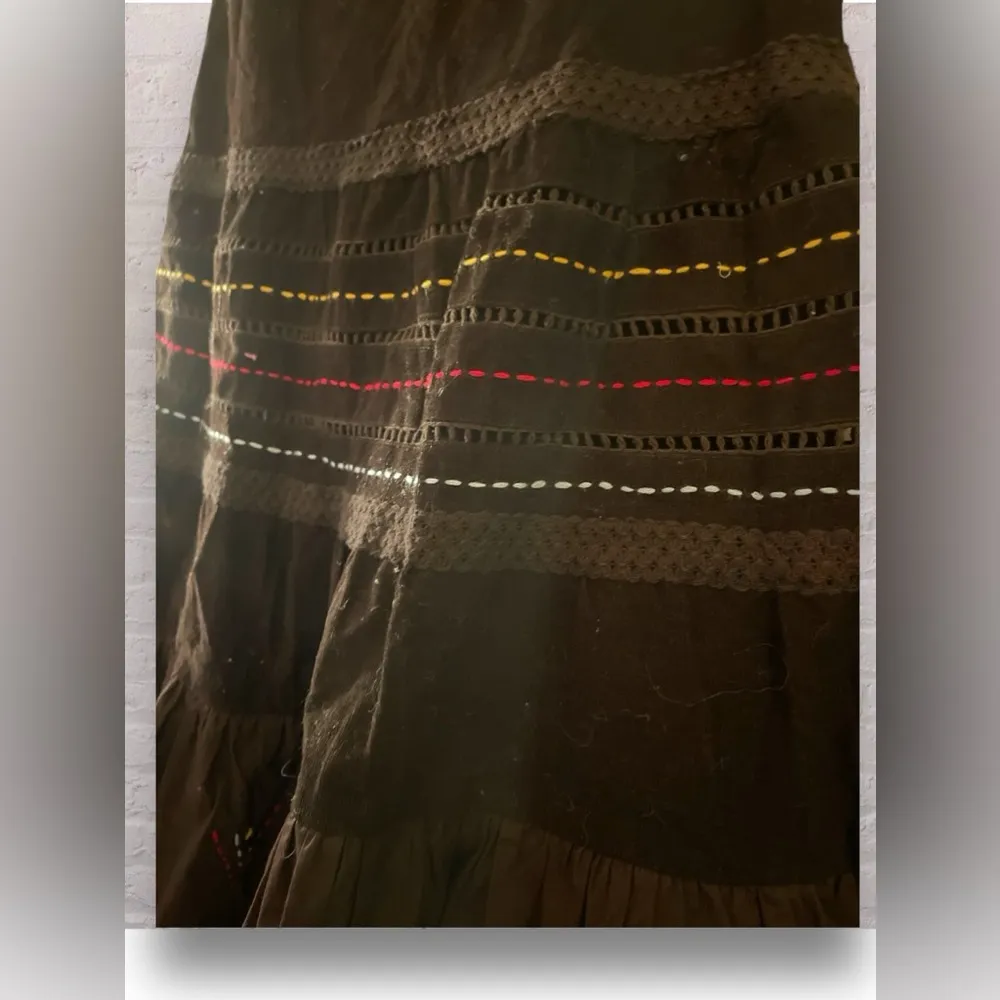 Anthropologie  Embroidered Floral Corduroy Maxi Skirt Brown Sz XS Boho Fall - Image 8