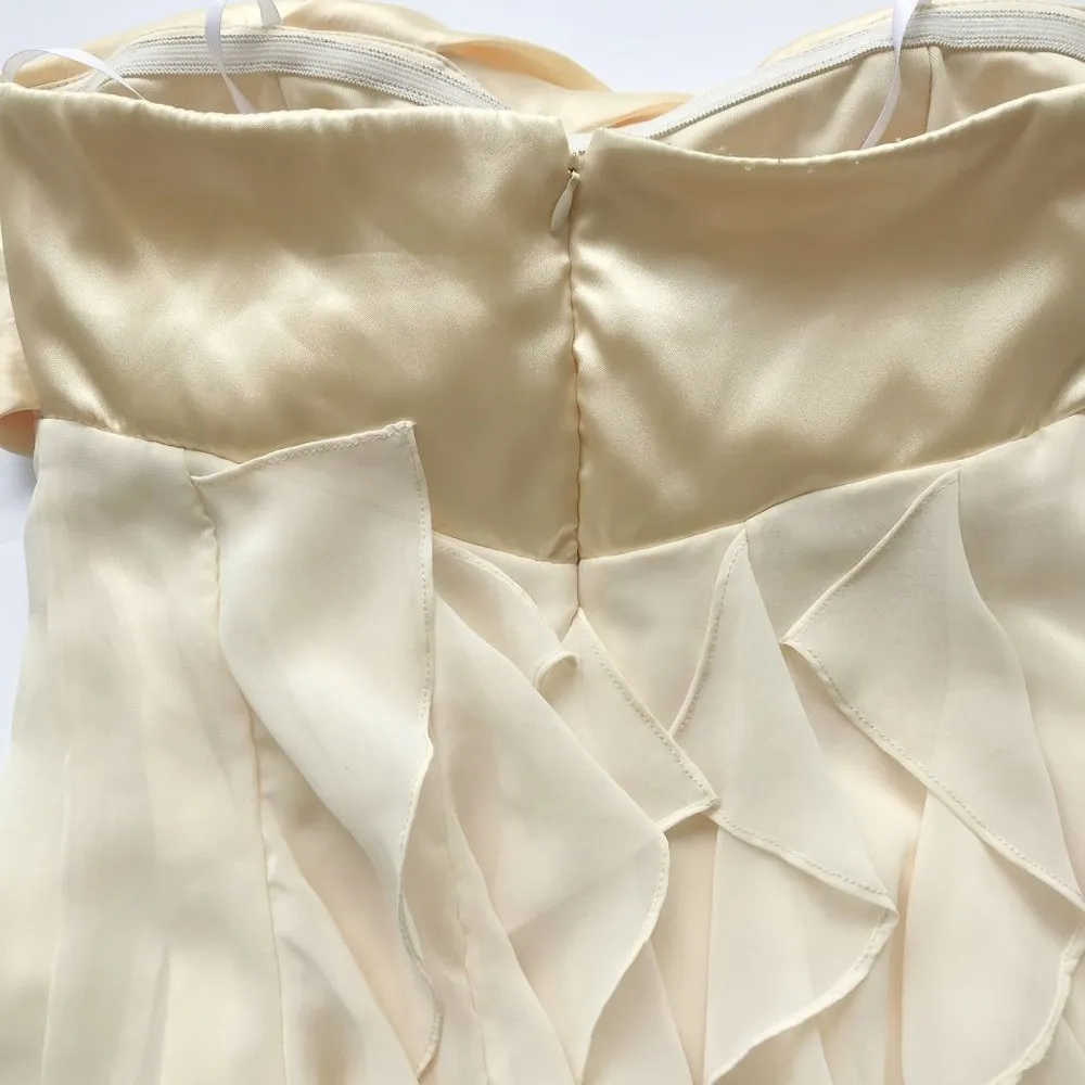 Xscape Strapless Dress 6 Pale Yellow Ruffled Wedding Cocktail Cruise Hal… - Image 9